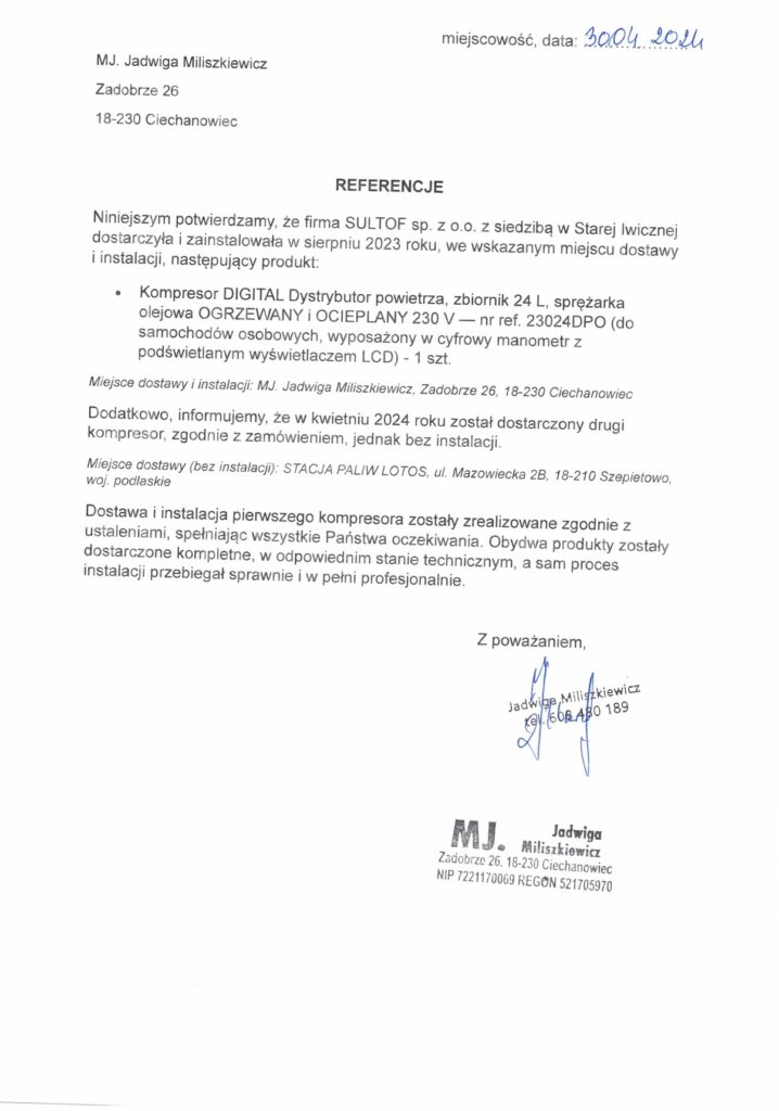 Referencje 2023 kompresory MJ Miliszkiewicz Ciechanowiec page 0001
