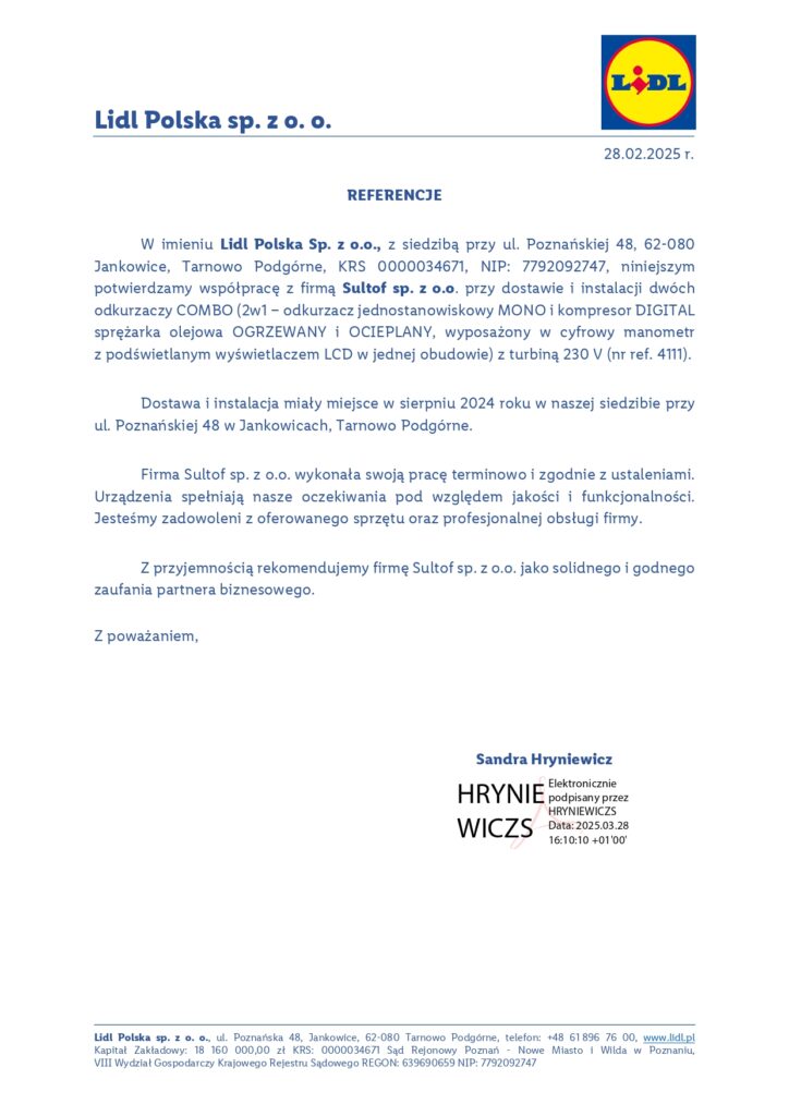Referencje 2024 odkurzacze kompresory LIDL Tarnowo Podgorne page 0001