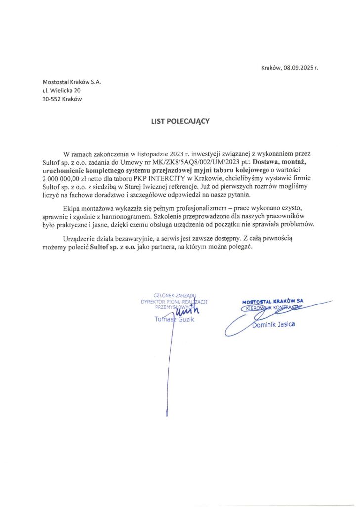 Referencje myjnia pociagowa 2023 Mostostal PKP Intercity Krakow page 0001