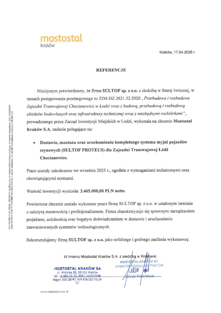 Referencje myjnia tramwajowa 2025 Mostostal Lodz Chocianowice page 0001